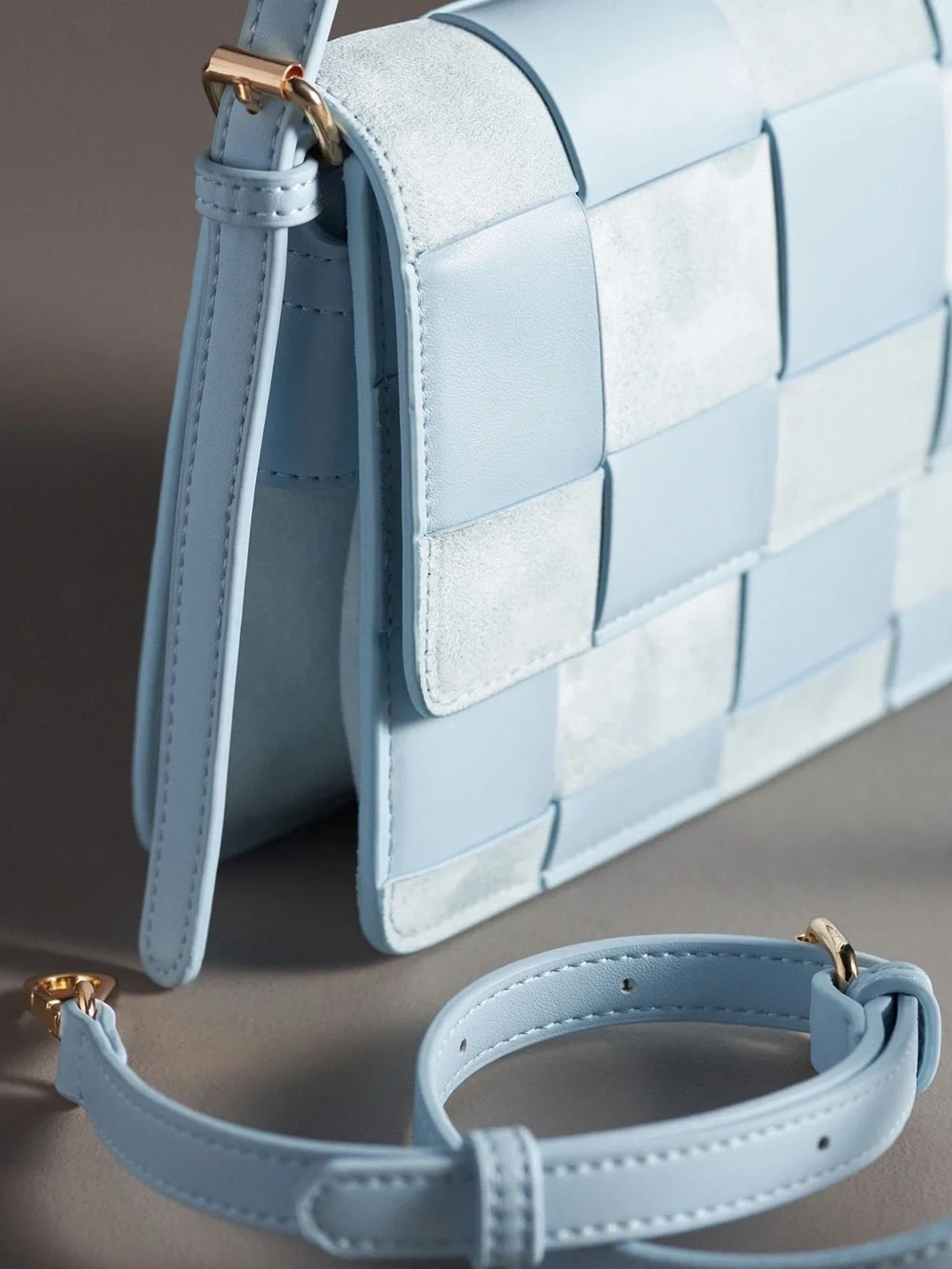 NWT Anthropologie Faux-Suede Woven Shoulder Bag In Light Blue